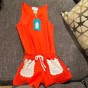 Spiritual bikini drawstring romper with pockets melon color size xs.